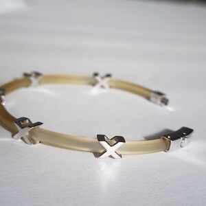 18Kt White Gold X Bracelet Jewelry Grade Yellow Rubber Made In Italy Size 7 New.